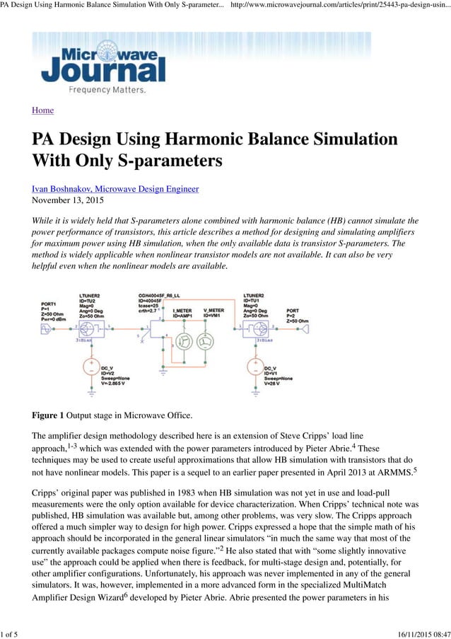 PA Design Using Harmonic Balance Simulation With Only Sparamet PDF