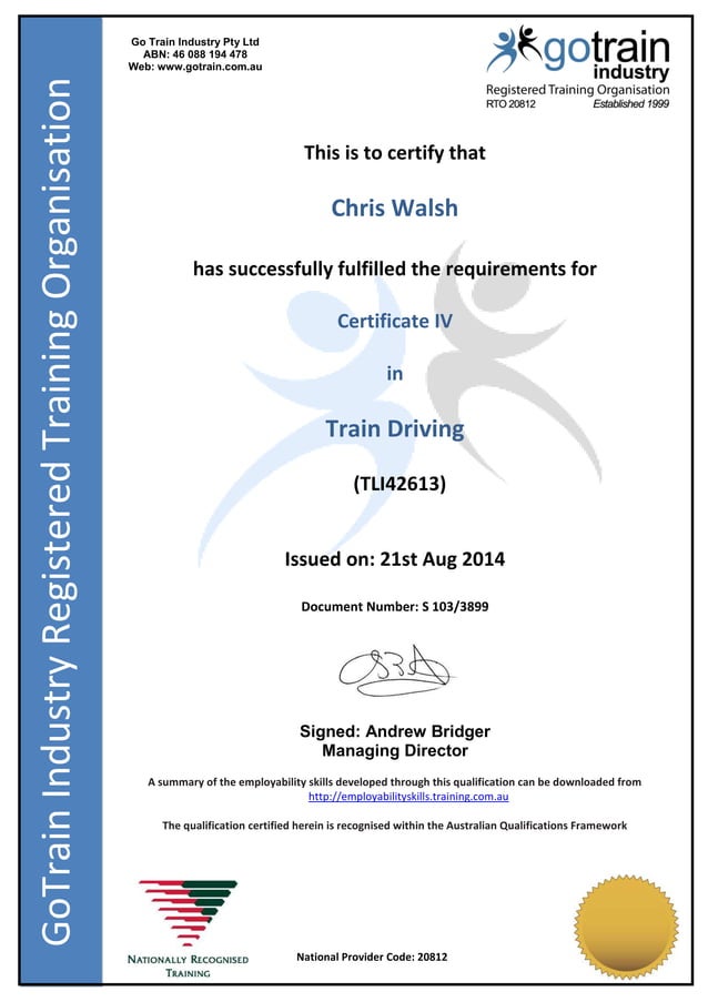 Walsh Chris 203021 Cert 4 train drivingCertificate PDF