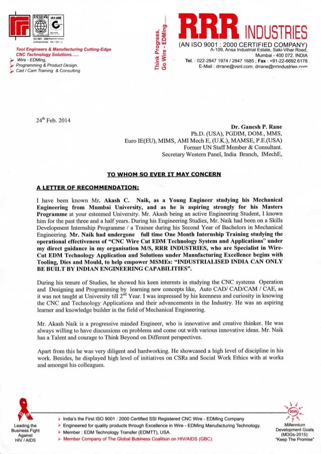 industrial letter of recommendation letter of recommendation mechanical engineering