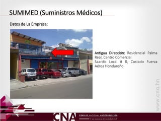 Datos de La Empresa:
Antigua Dirección: Residencial Palma
Real, Centro Comercial
Saardic Local # 8, Costado Fuerza
Aérea Hondureño
SUMIMED (Suministros Médicos)
 