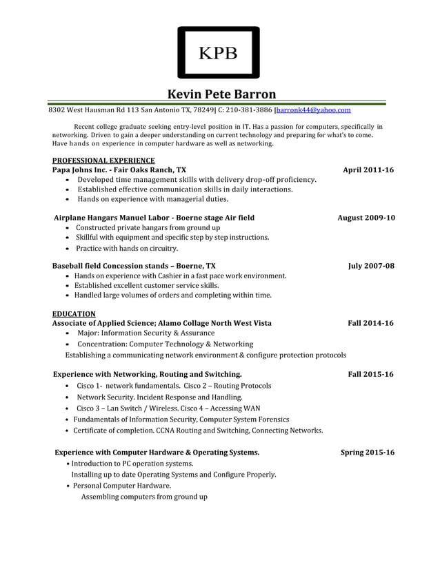 Kevin Pete Barron's resume | PDF