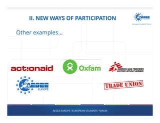 Other examples…
AEGEE-EUROPE / EUROPEAN STUDENTS' FORUM
II. NEW WAYS OF PARTICIPATION
 