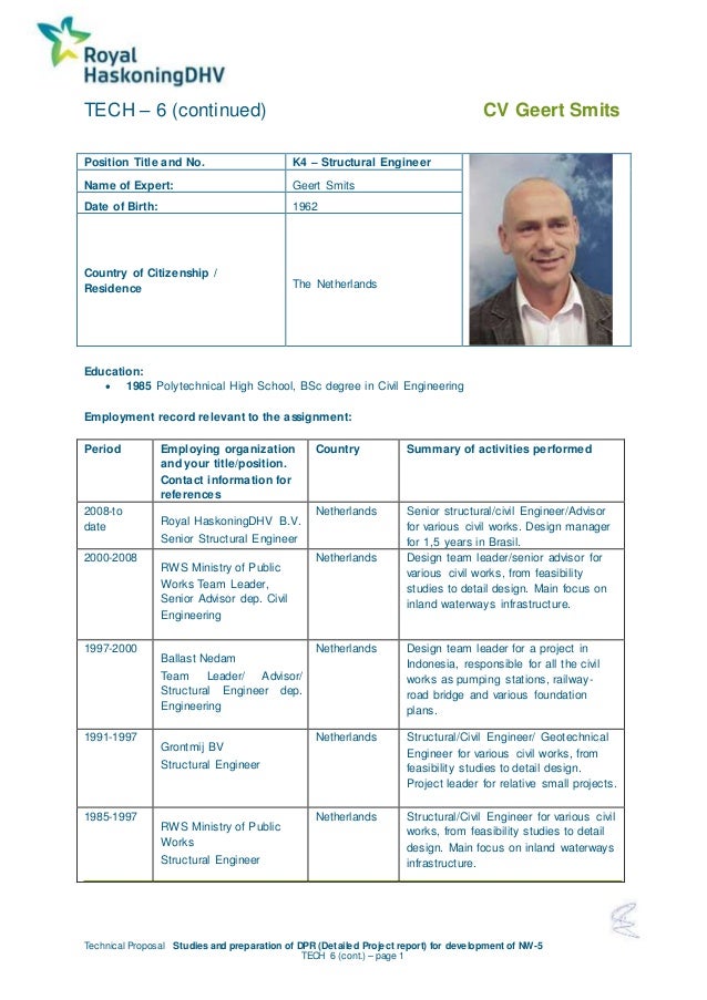 tech 6 continued cv geert smits technical proposal studies and preparation of dpr - Lebenslauf Staufenbiel tech 6 continued cv geert smits technical proposal studies and preparation of dpr - Lebenslauf Staufenbiel