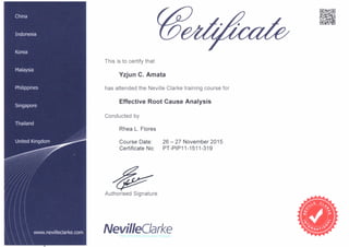 NevilleClarke Root Cause Analysis Certificate