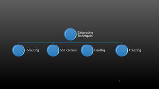 Elaborating
Techniques
Grouting Soil cement Heating Freezing
6
 