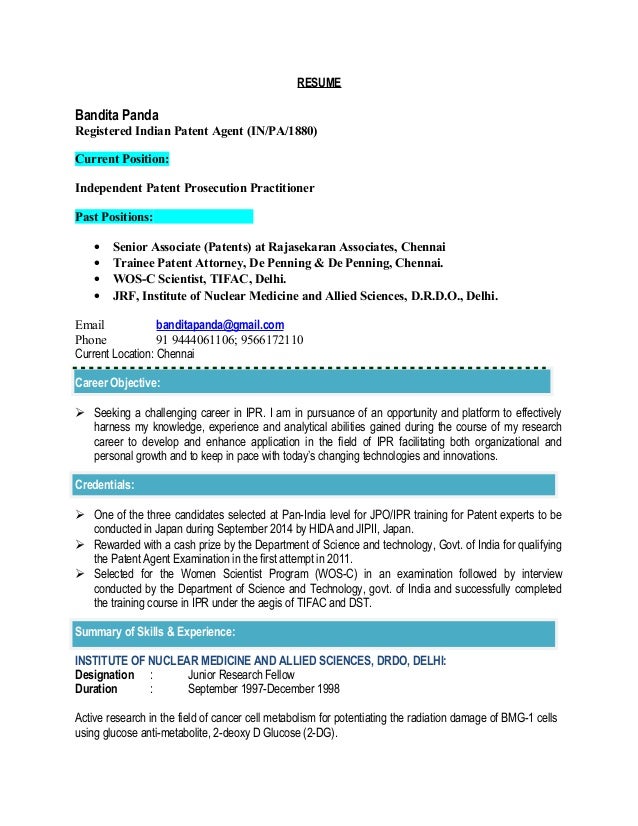 Patent agent resume registration number
