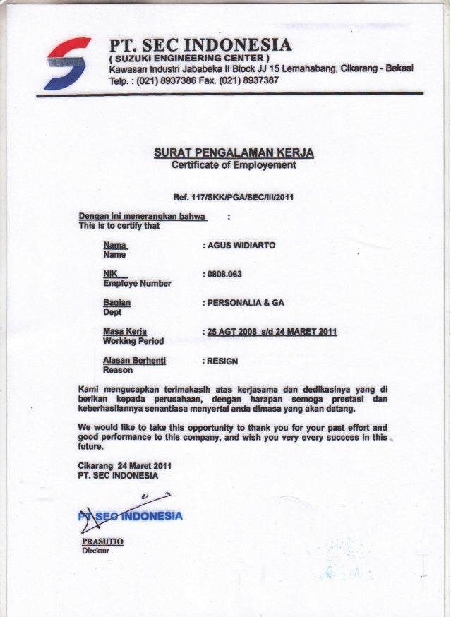 Pengalaman Kerja PT.Suzuki Enggineering. Agus Widiarto....