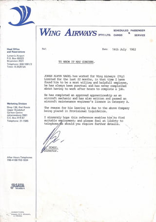 Wing Airways Ref Letter