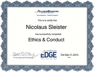Tue Sep 17, 2013
Ethics & Conduct
Nicolaus Sleister
 