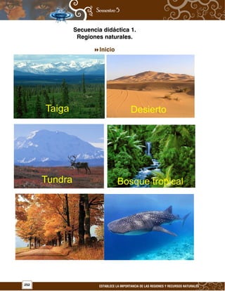 252 ESTABLECE LA IMPORTANCIA DE LAS REGIONES Y RECURSOS NATURALES
Secuencia didáctica 1.
Regiones naturales.
Inicio
 