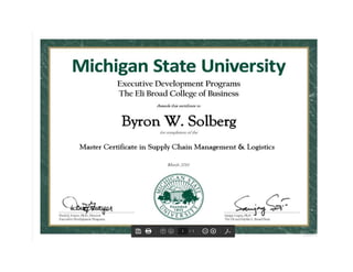 Michigan State University Master Certificate in Supply Chain Management & Logistics