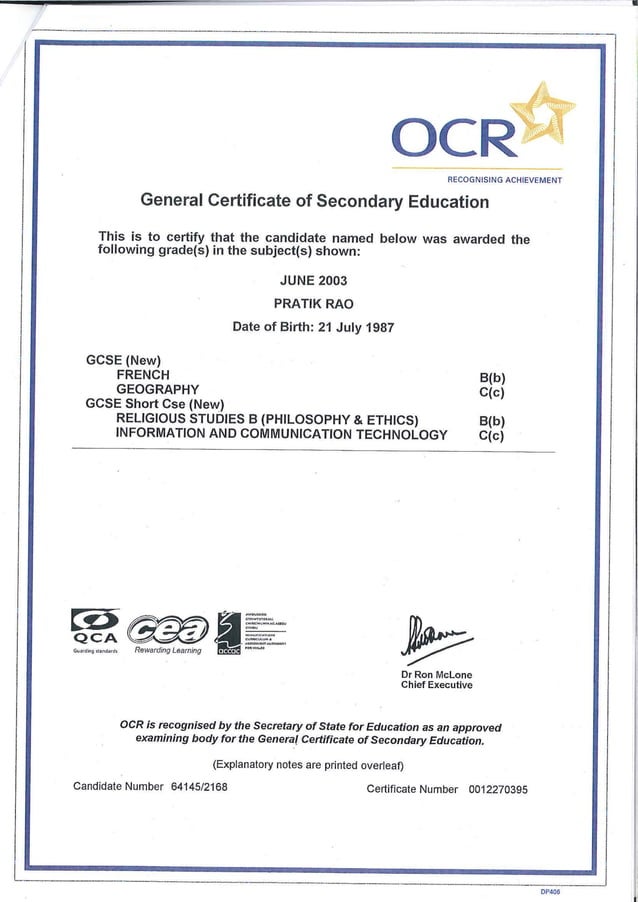 Pratik Rao - GCSE Transcripts | PDF