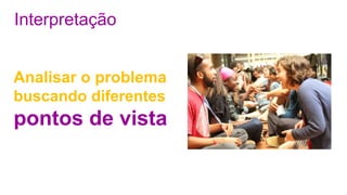 Interpretação
Analisar o problema
buscando diferentes
pontos de vista
 