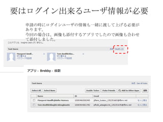 要はログイン出来るユーザ情報が必要
 申請の時にログインユーザの情報も一緒に渡して上げる必要が
 あります。
 今回の場合は、画像も添付するアプリでしたので画像も合わせ
 て添付しました。
 