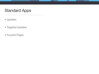 Standard Apps

• Updates


• Targeted Updates


• Favorite Pages
 