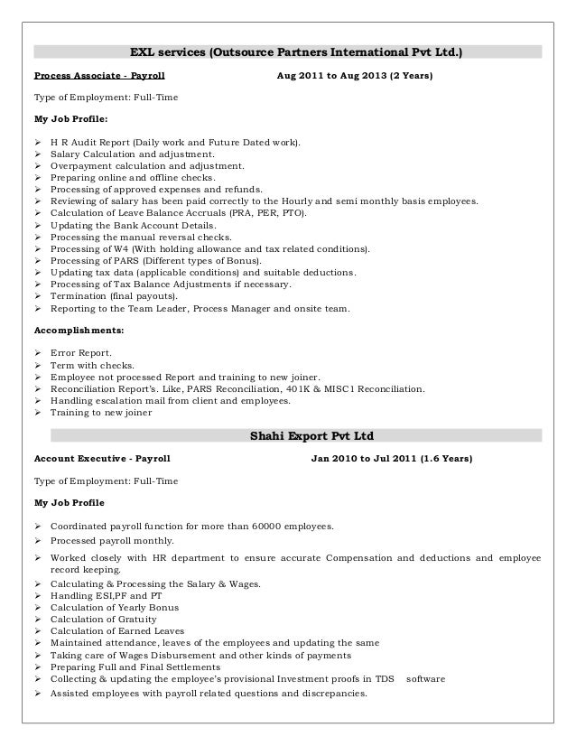 payroll resume template
