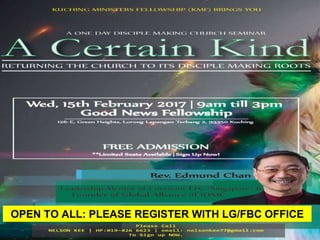 First Baptist Church
OPEN TO ALL: PLEASE REGISTER WITH LG/FBC OFFICE
 