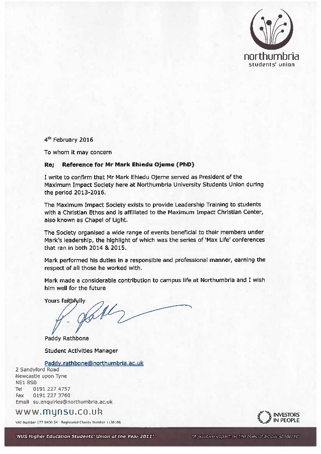 reference letter for a student