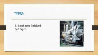 TYPES:
8
1. Batch type fluidized
bed dryer
 