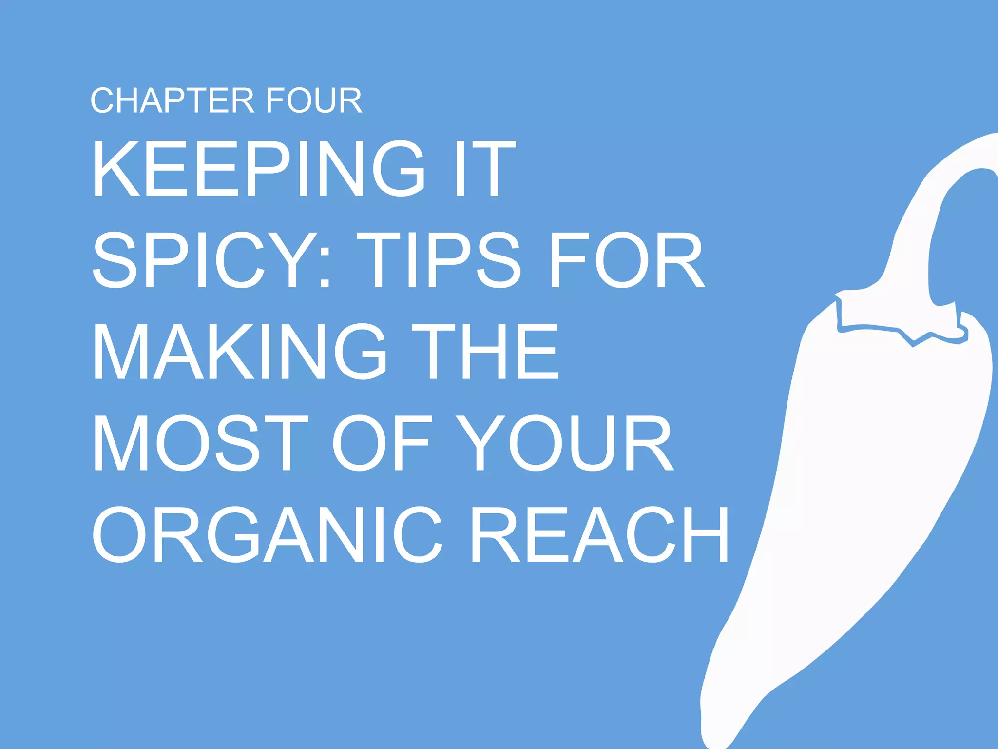 CHAPTER FOUR 
KEEPING IT 
SPICY: TIPS FOR 
MAKING THE 
MOST OF YOUR 
ORGANIC REACH 
 