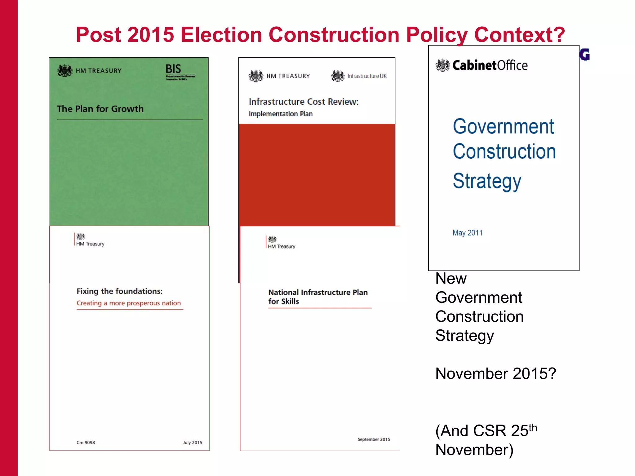 New
Government
Construction
Strategy
November 2015?
(And CSR 25th
November)
Post 2015 Election Construction Policy Context?
 