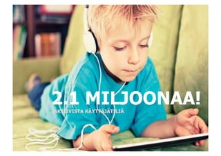 2.1 MILJOONAA!
AKTIIVISTA KÄYTTÄJÄTILIÄ
 