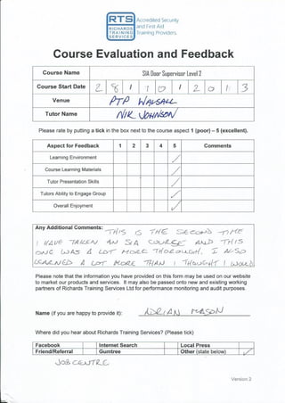 Tutor Feedback forms DS Training 28-31 Oct 13 | PDF