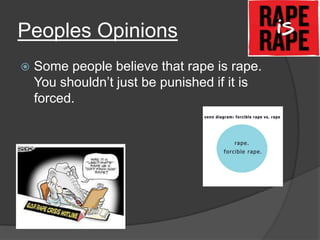 Peoples Opinions


Some people believe that rape is rape.
You shouldn’t just be punished if it is
forced.

 