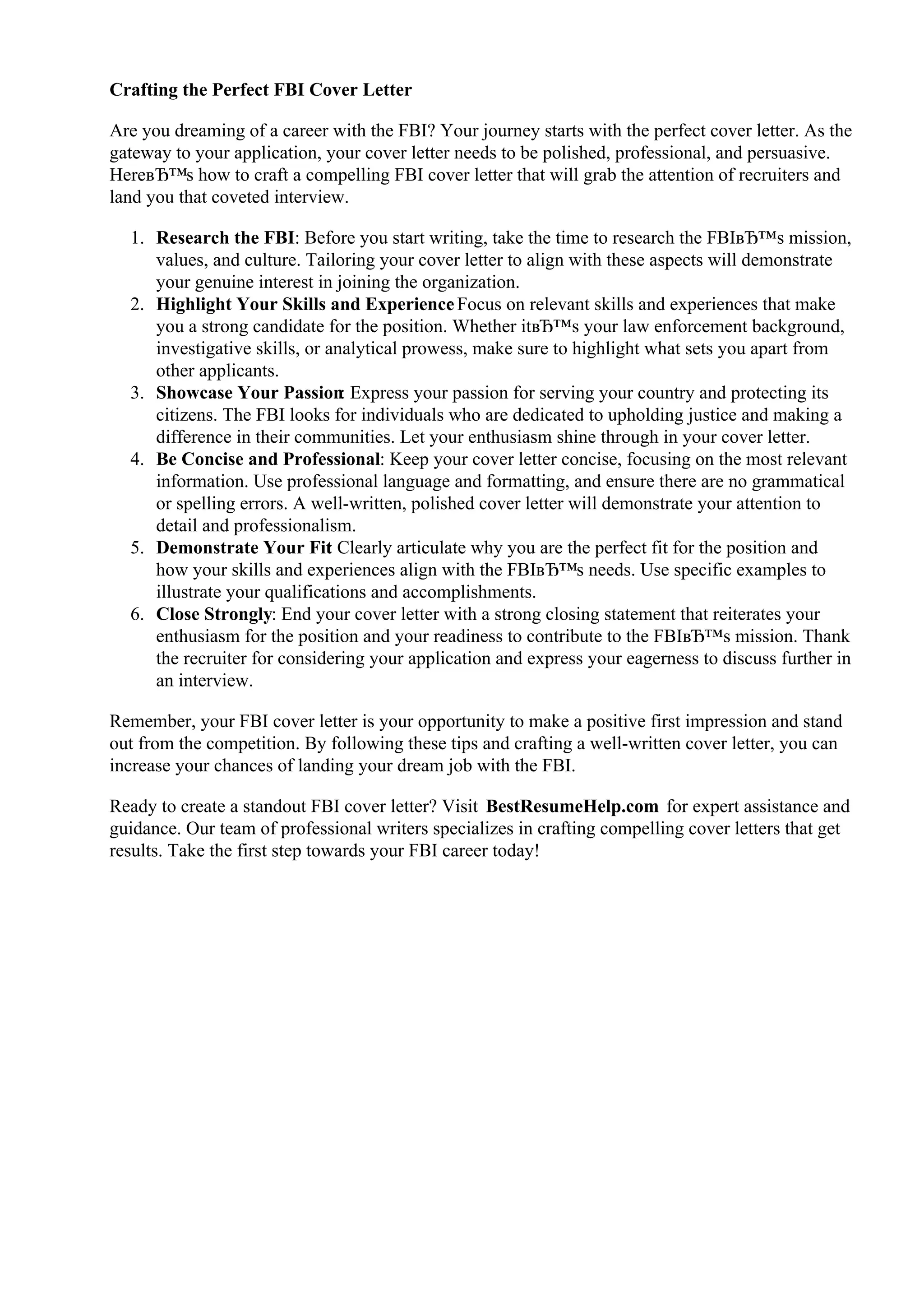 Fbi Cover Letter PDF