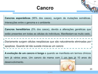 14MutaçõesAgente mutagénico – qualquer agente responsável por uma mutação(ex.: raio-X, gás mostarda, raios UV, radiações ionizantes, alguns corantes e conservantes…)Mutagénese – processo que conduz ao aparecimento de uma mutaçãoRecapitulando…Mutações somáticas: ocorrem nas células não sexuais, não pode ser transmitida à descendência, excepto nos seres que se reproduzem assexuadamenteMutações nas células da linha germinativa: ocorrem nas células que originam os gâmetas e por isso se o gâmeta for portador de uma mutação, na fecundação, transmitirá ao descendenteIL 2010