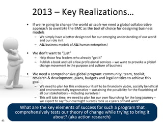 45
2013 – Key Realizations…
• If we’re going to change the world at scale we need a global collaborative
approach to overt...