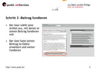 Schritt 3 –Beitrag fundieren Der User wählt jene Artikel aus, mit denen er seinen Beitrag fundieren will Der User kann seinen Beitrag im Editor erweitern und weiter fundieren 