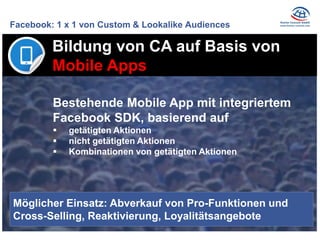 Facebook: 1 x 1 von Custom & Lookalike Audiences 
Bildung von CA auf Basis von Mobile Apps 
Möglicher Einsatz: Abverkauf v...