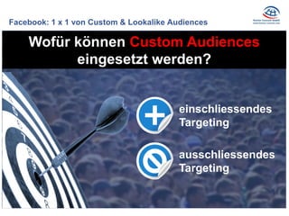 Facebook: 1 x 1 von Custom & Lookalike Audiences 
ausschliessendes 
Targeting 
Wofür können Custom Audiences eingesetzt we...