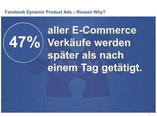 Facebook Dynamic Product Ads – Reason Why?
13
47%
aller E-Commerce
Verkäufe werden
später als nach
einem Tag getätigt.
 