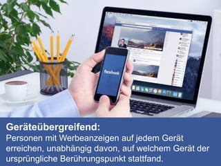 Geräteübergreifend:
Personen mit Werbeanzeigen auf jedem Gerät
erreichen, unabhängig davon, auf welchem Gerät der
ursprüngliche Berührungspunkt stattfand.
 