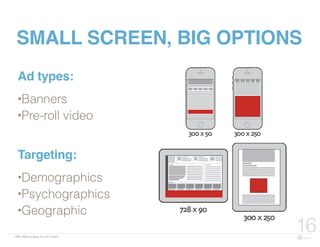 FBN | ©2015 re:group, inc. | 07.14.2015
16
SMALL SCREEN, BIG OPTIONS
Ad types:
•Banners
•Pre-roll video
Targeting:
•Demographics
•Psychographics
•Geographic
 