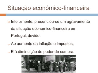 Dificuldades da acção governativaToda a população criou expectativas quanto à evolução do país com a 1ª República, porém esta não conseguiu alcançar a esperada estabilidade e progresso.  