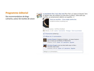 Programme éditorial Des recommandations de blogs culinaires, autour de recettes de saison 