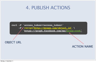 4. PUBLISH ACTIONS


                   curl -F 'access_token=<access_token>'
                        -F 'recipe=http://my...