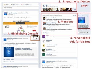 1. Friends who like the
                                           page




                          2. Mentions


4. Highlighting Content
                                  3. Personalized
                                  Ads for Visitors
 