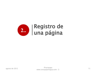 Registro de
                 2..   una página




                                @sorayapa
agosto de 2012                                     15
                        www.sorayapaniagua.com Ⓢ
 