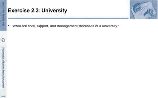  What are core, support, and management processes of a university?
Exercise 2.3: University
 