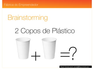 Brainstorming 2 Copos de Plástico Paulo Canas| paulo.canas@fityourmind.com = ? + Fábrica do Empreendedor 