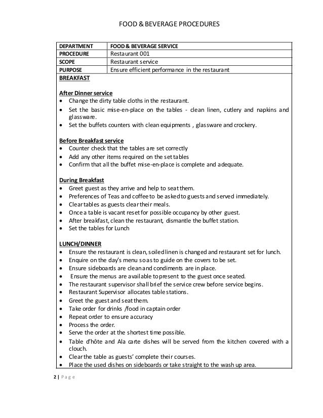 Standard Operating Procedures For Bartenders