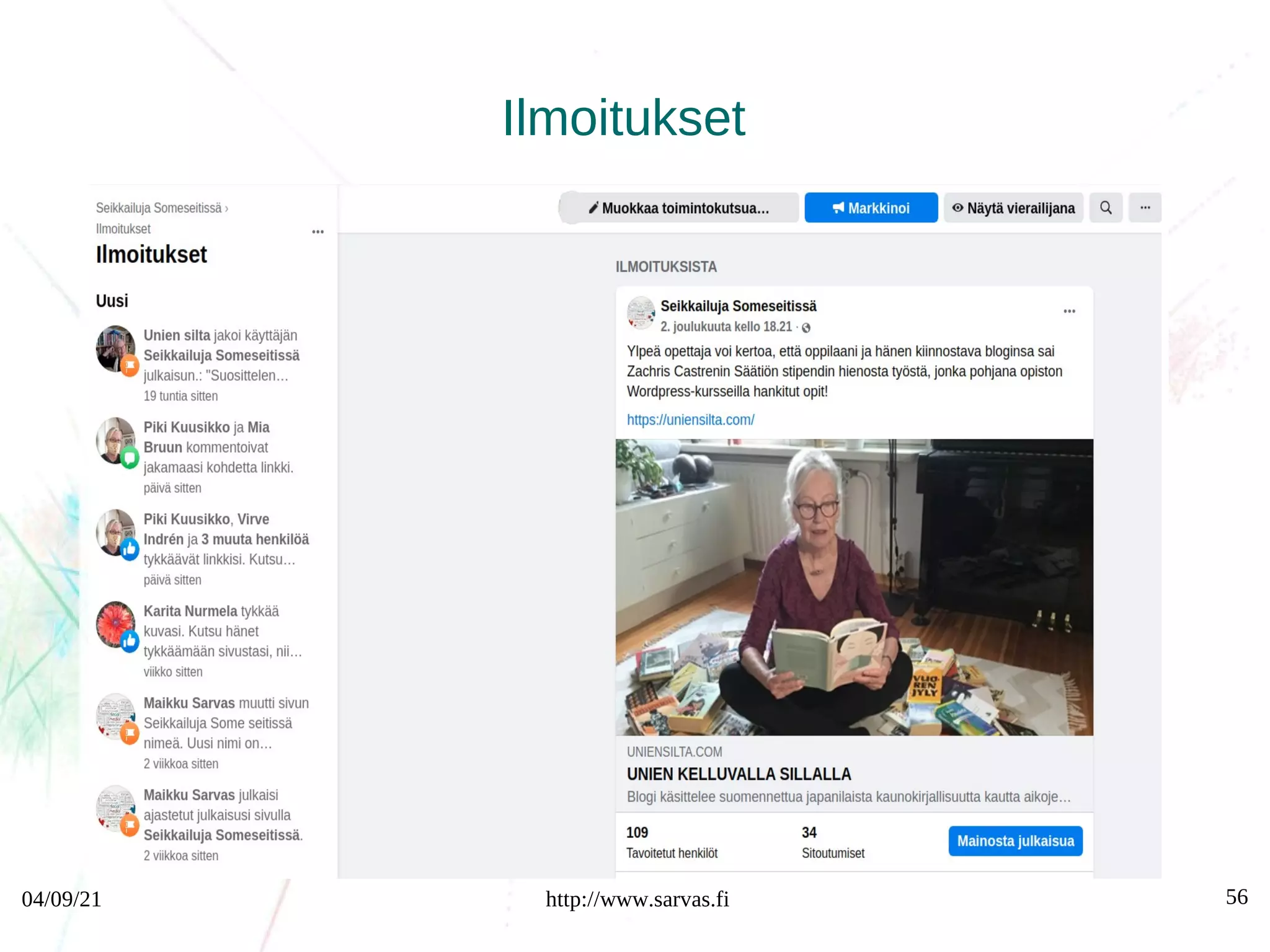 04/09/21 http://www.sarvas.fi 56
Ilmoitukset
 