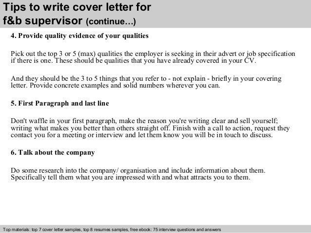 Supervisor cover letter samples