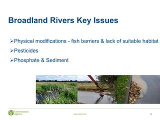 Broadland Rivers Key Issues
UNCLASSIFIED 12
Physical modifications - fish barriers & lack of suitable habitat
Pesticides
Phosphate & Sediment
 