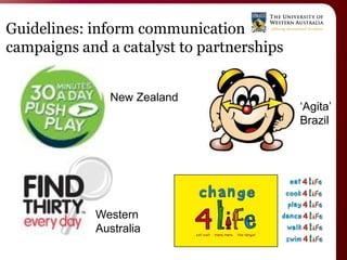 Guidelines: inform communication
campaigns and a catalyst to partnerships


               New Zealand
                                           „Agita‟
                                           Brazil




            Western
            Australia
 