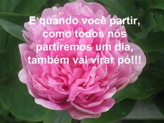 E quando você partir,
como todos nós
partiremos um dia,
também vai virar pó!!!
 